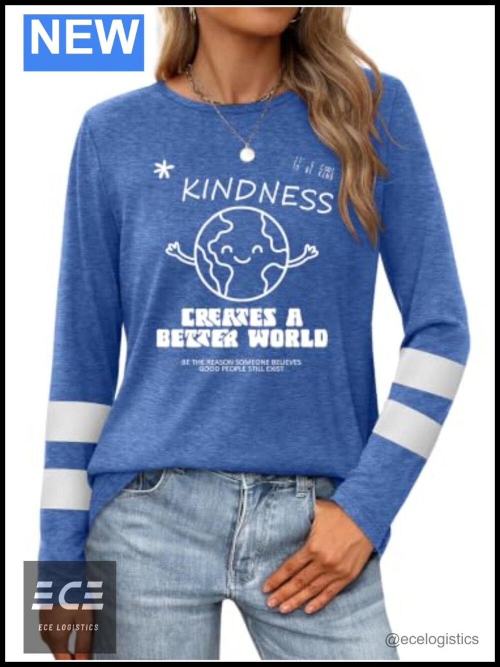 Women Long Sleeve Graphic Tee Polyester Blend Crew Neck Kindness Top